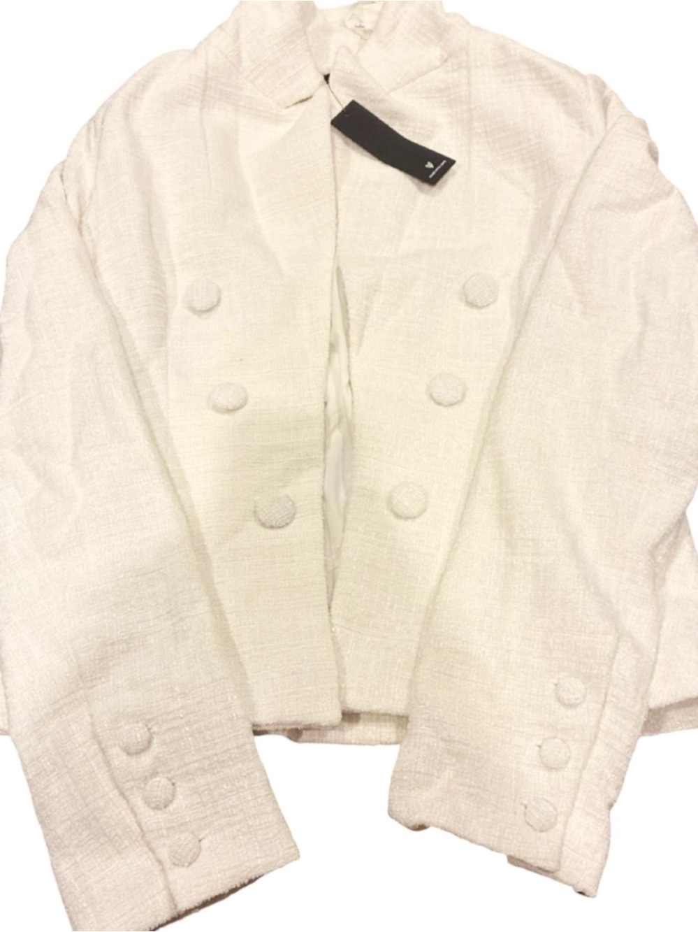 NWT Lulu's White Double-Breasted Tweed Open Front Blazer Size Small